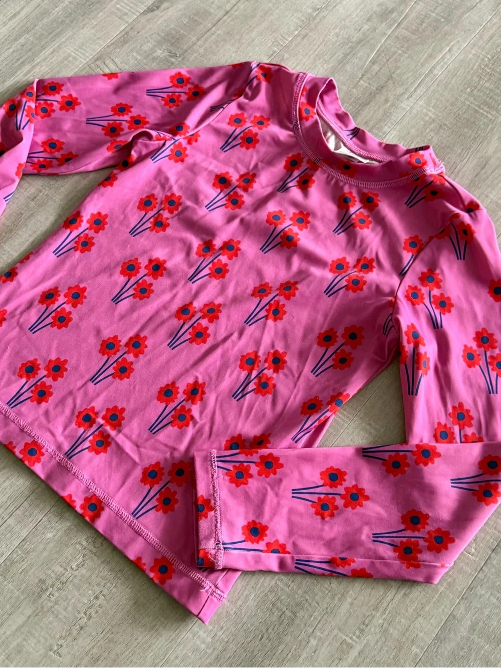 Hanna Andersson Long Sleeve Swim Rashguard, Poppies Pink, girls 10